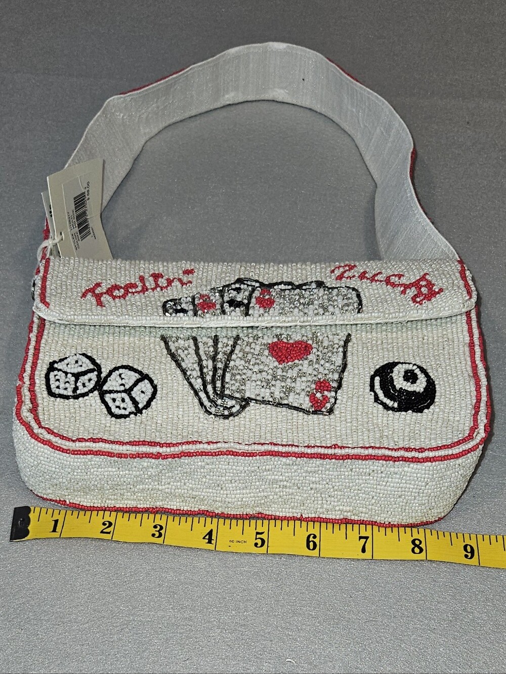 Viral Sol & Mer "Feelin' Lucky" White Beaded Shoulder Bag NWT Aces & Dice - Picture 12 of 14